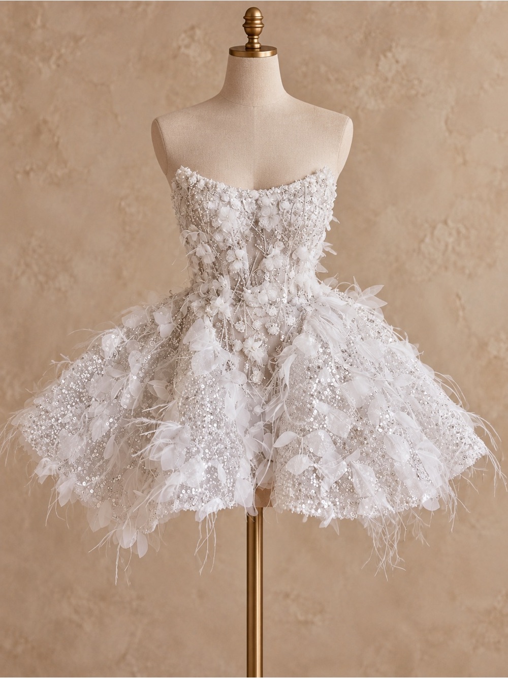 Strapless White Embellished Tulle Party Dress for Girls